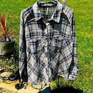 Free People plaid flannel Sz M snap closures